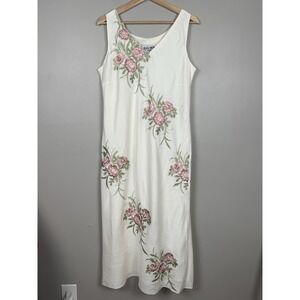 Vintage Plaza South Linen Blend Embroidered Dress Floral Cottagecore Y2K Romance